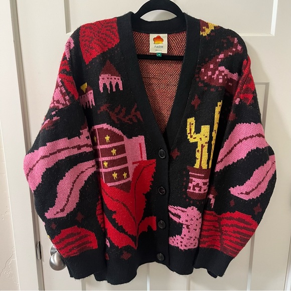 FARM Rio Sweaters - Farm Rio Tropical Magic Cardigan Sweater Black Multicolor Size M